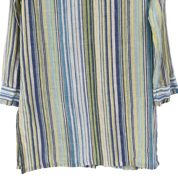 Chico's 100% Linen Mandarin Collar Blue/Green/Yellow Stripe Tunic - Sz XS/4 - Picture 12 of 16